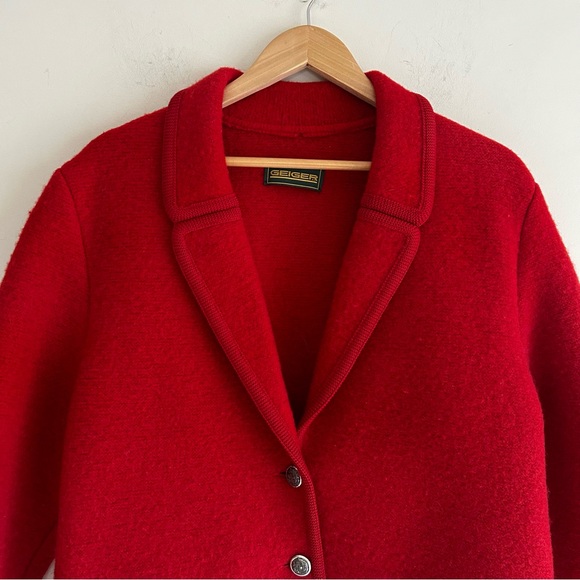 Geiger Vintage Red Boiled Wool Button Jacket Women's Size 8 - Picture 3 of 16